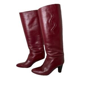 VTG 80s Hana Mackler Italian Leather Tall Heeled Boots Burgundy Disco Sz 7.5